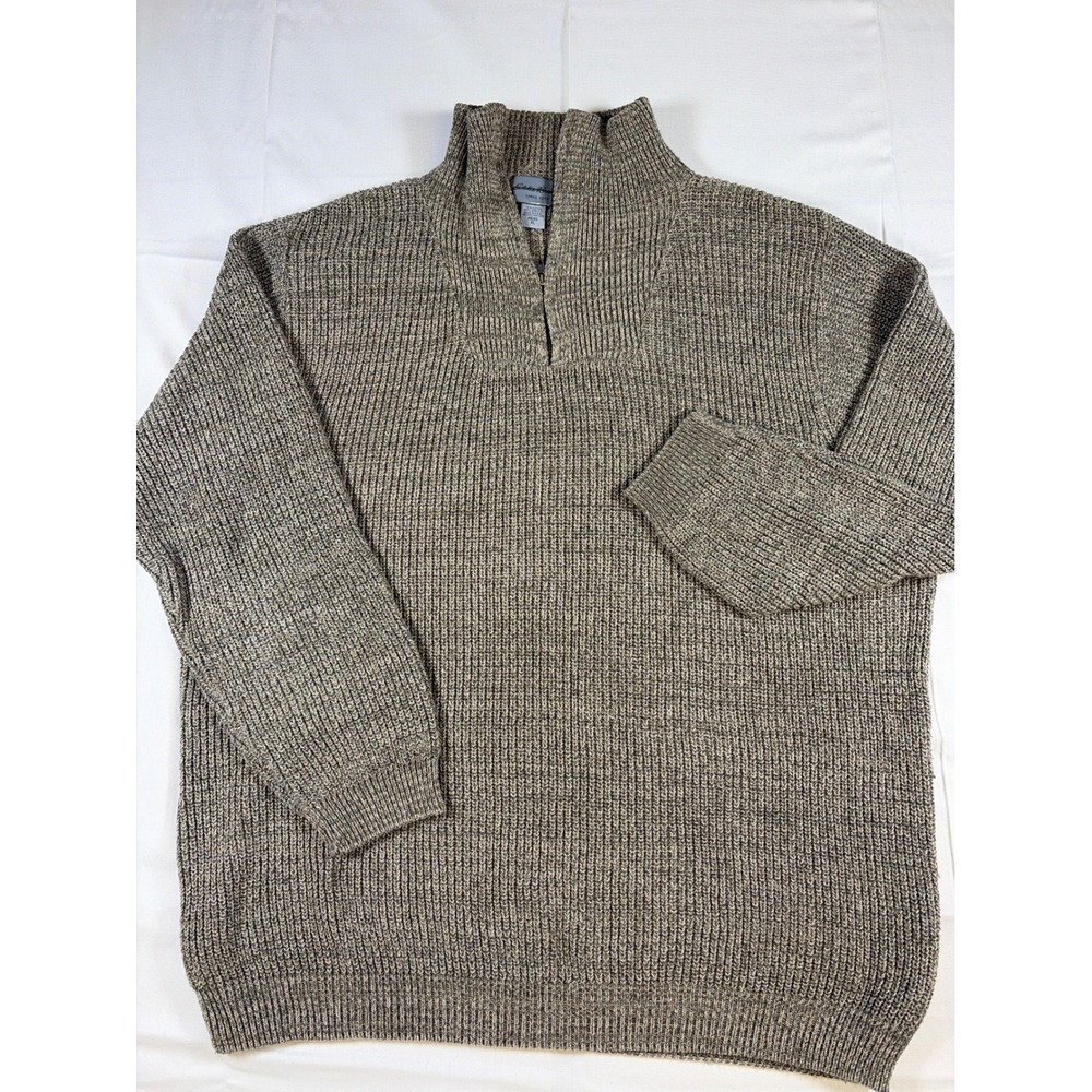 VNTG 90's Eddie Bauer USA Made Half Zip Ribbed Knit Sweater Mens XL Grey Tan